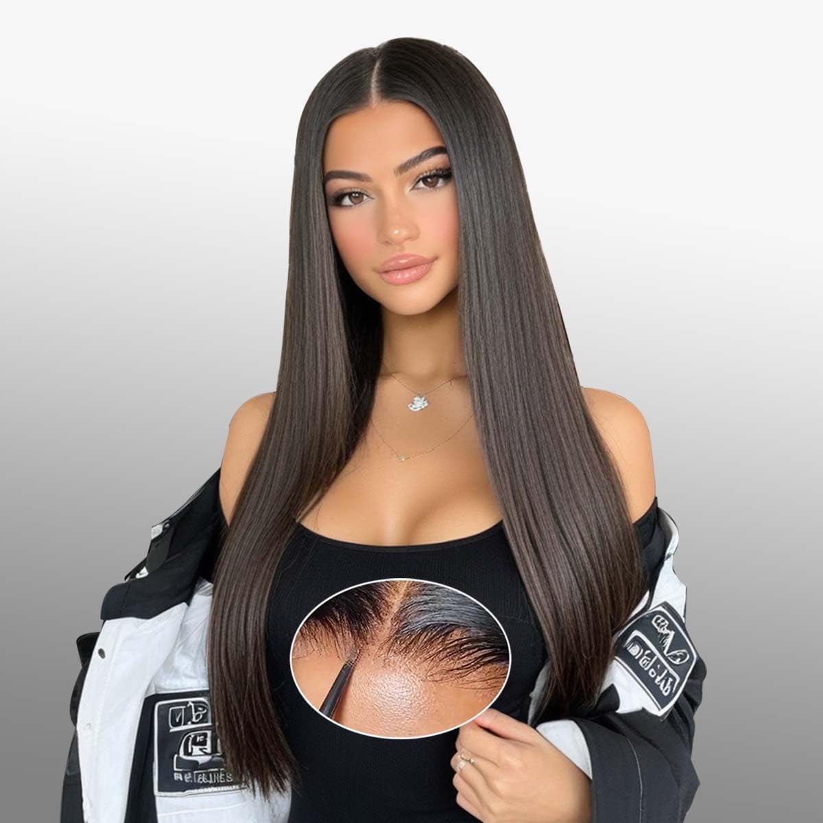 Ecibeny Glueless Wigs Human Hair Pre Plucked Pre Cut 7x4 Straight Lace Front Wigs Human Hair Closure Wigs Human Hair 180% Density Lace Front Wigs for Women 26 inchοΌPremium Fiber & Human Hair Blended