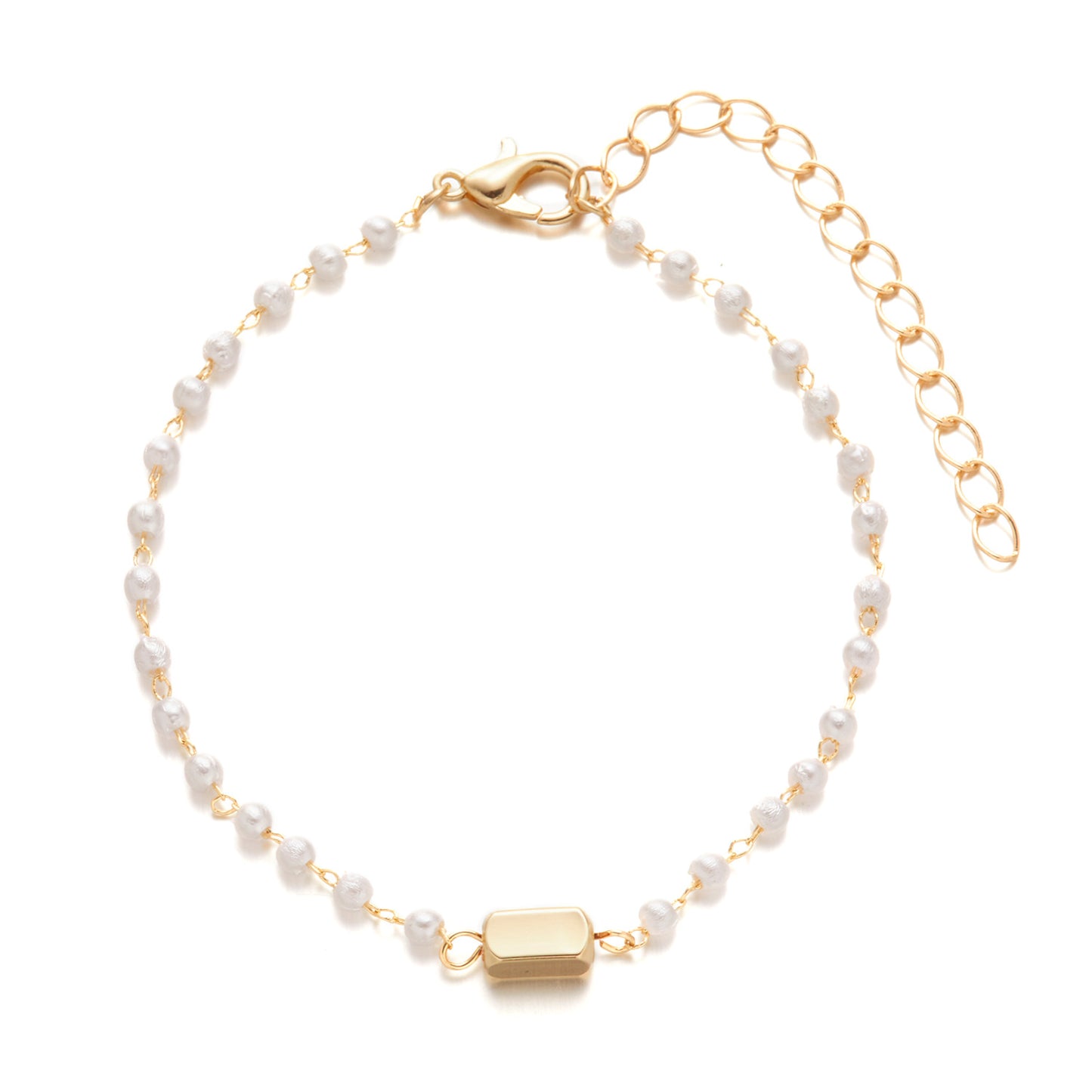 Women's Pearl Bead and Crystal Chain Bracelet