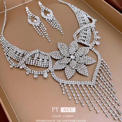 Elegant Bridal Jewelry Set: Necklace, Earrings, Bracelet, Ring