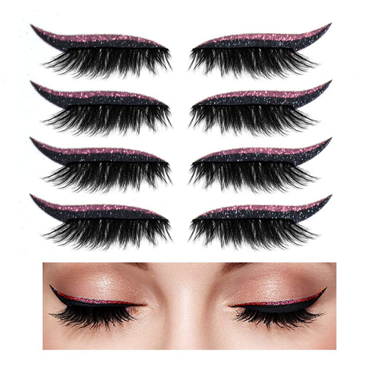 Aaiffey Eyeliner Sticker with EyelashesReusable Eyelashes & Eyeliner Stickers Natural & Waterproof Eyelashes Makeup Stickers Instant for Women 4 Pairs (E117) (Pink)