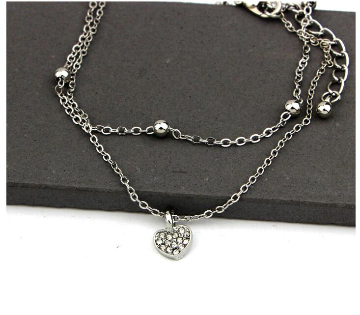 Cute Heart Double Layer Anklet with Star Charm