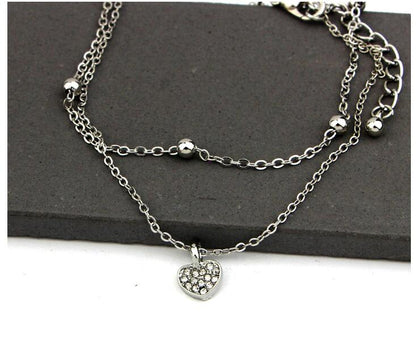 Cute Heart Double Layer Anklet with Star Charm