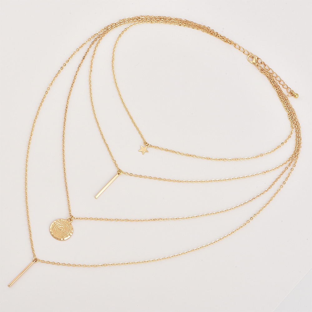 Star Pendant with Long Rod, Multi-layer Necklace Set