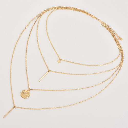 Star Pendant with Long Rod, Multi-layer Necklace Set