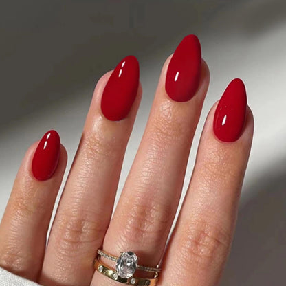 MISUD Press on Nails Short Almond Fake Nails Glossy Glue on Nails Wine Red Acrylic Nails Stiletto Artificial Nails Pure Color Stick on False Nails with Design 30pcs