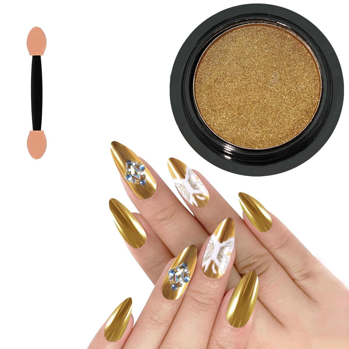Allstarry Solid Chrome Nail Powder Magic Metallic Mirror Effect Mirror Glitter Glazed Manicure Decoration Reflective Pigment for Gel Polish Nail Art Decoration Resin Craft Festivals-Gold
