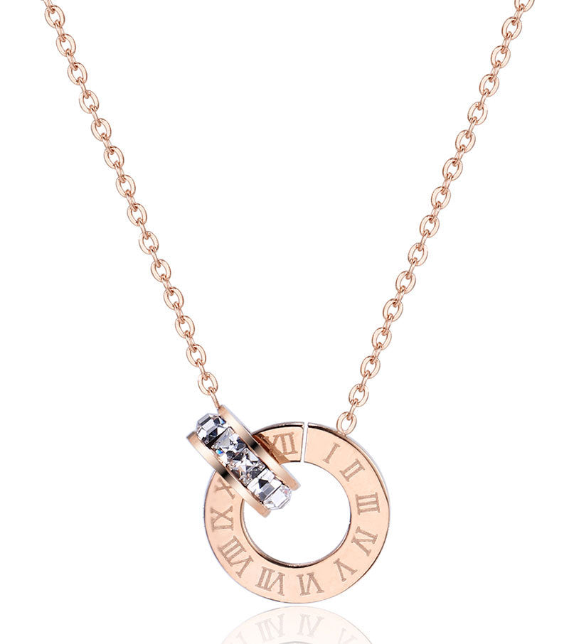 18K Rose Gold Titanium Steel Diamond Ring Necklace
