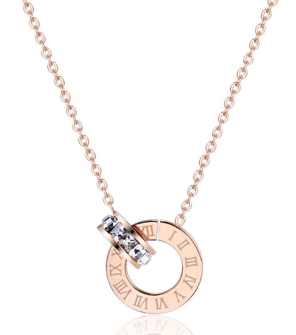 18K Rose Gold Titanium Steel Diamond Ring Necklace