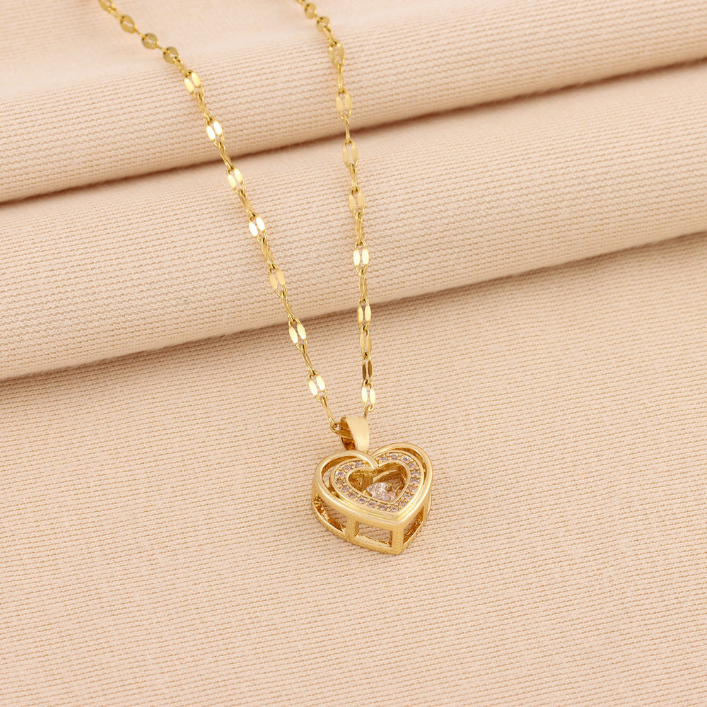 Korean Double-Layer Heart Pendant Titanium Necklace