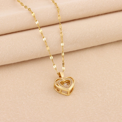 Korean Double-Layer Heart Pendant Titanium Necklace
