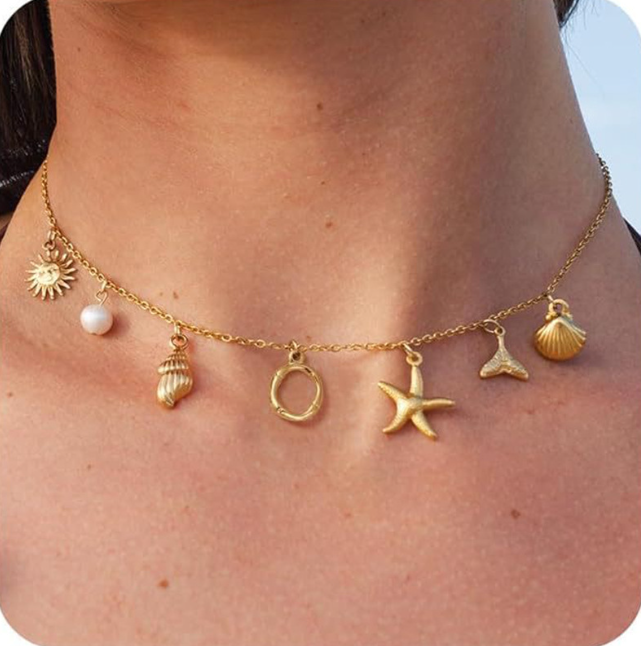 26 Bamboo Letter Necklace - Starfish, Shell & Conch Design