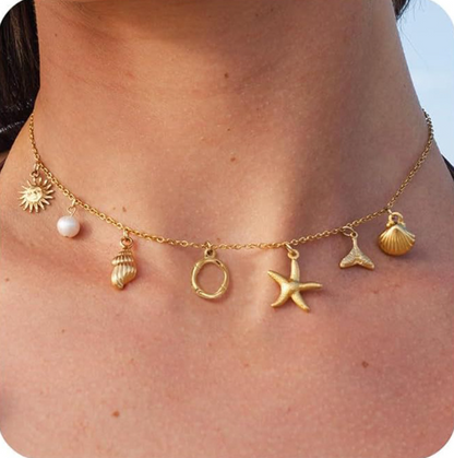 26 Bamboo Letter Necklace - Starfish, Shell & Conch Design