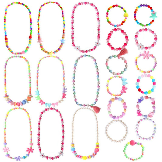 ONESING 22 Pcs Toddler Costume Jewelry Gift Princess Necklace Bracelet Set Girls Play Jewelry Kit Necklace Bracelet for Kids Play Dress Up