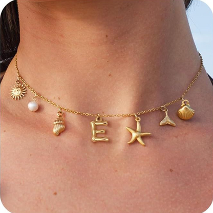 26 Bamboo Letter Necklace - Starfish, Shell & Conch Design