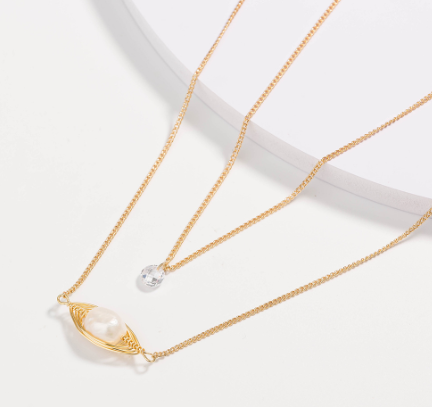 Trendy Layered Shell Necklace with Pearl Letter Pendant