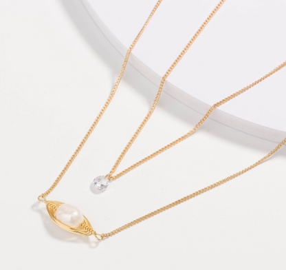 Trendy Layered Shell Necklace with Pearl Letter Pendant