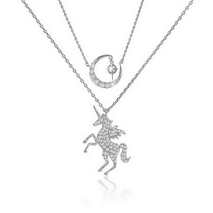 Unicorn Necklace, Starry Moon Layered Pendant Gift