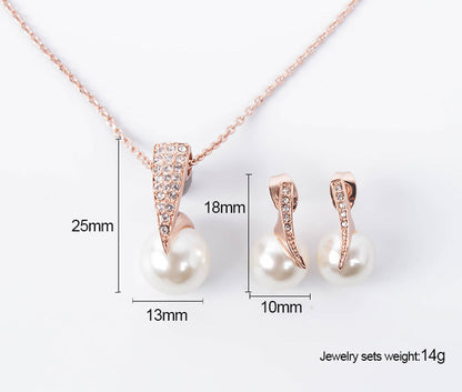 Bride Pearl and Rhinestone Necklace Earring Set