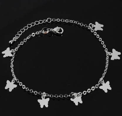 Silver Double Layer Star and Heart Charm Anklet