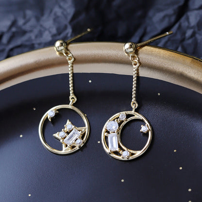 S925 Silver Star and Moon Earrings with Zirconia