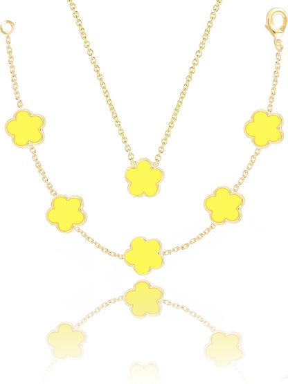Qinpan Four Leaf Clover Necklace and Bracelet Set for Women Lucky Flower 14K Gold Jewelry (Yellow-14K Gold)