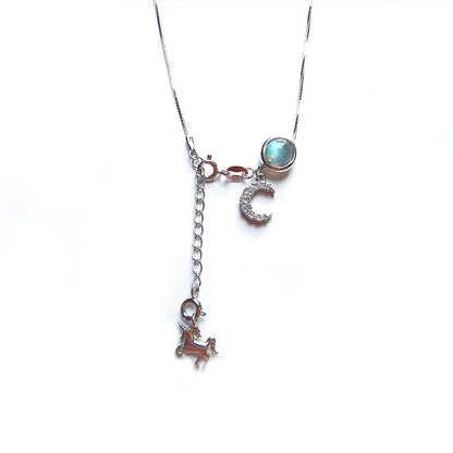 S925 Silver Moonstone Unicorn Necklace for Women