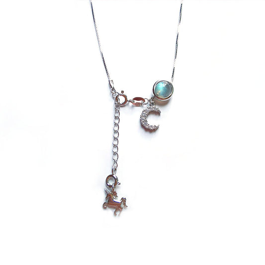 S925 Silver Moonstone Unicorn Necklace for Women