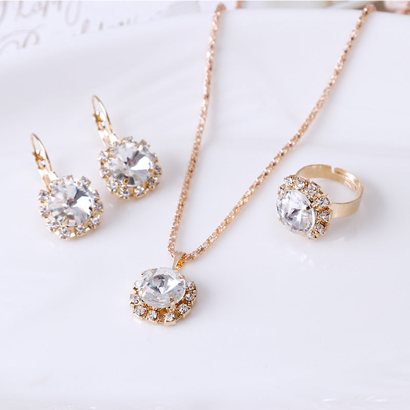 Fashion Crystal Jewelry Set: Necklace, Earrings, Ring