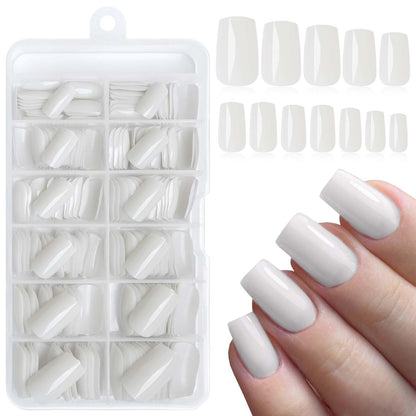 LoveOurHome 240pc Square Press on Nails Medium Fake Nails with Glue & Tabs Medium Nails Press on Nails Square Acrylic Nails Grey White Glue on Nails False Nails Artificial Fingernails Stick Nails