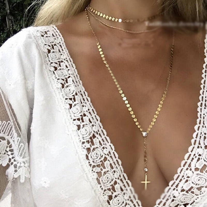 Multi-Layer Necklace with Tassel Alloy Pendant for Women