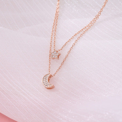Trendy Double Layer Star and Moon Necklace for Fashion