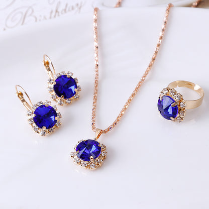 Fashion Crystal Jewelry Set: Necklace, Earrings, Ring
