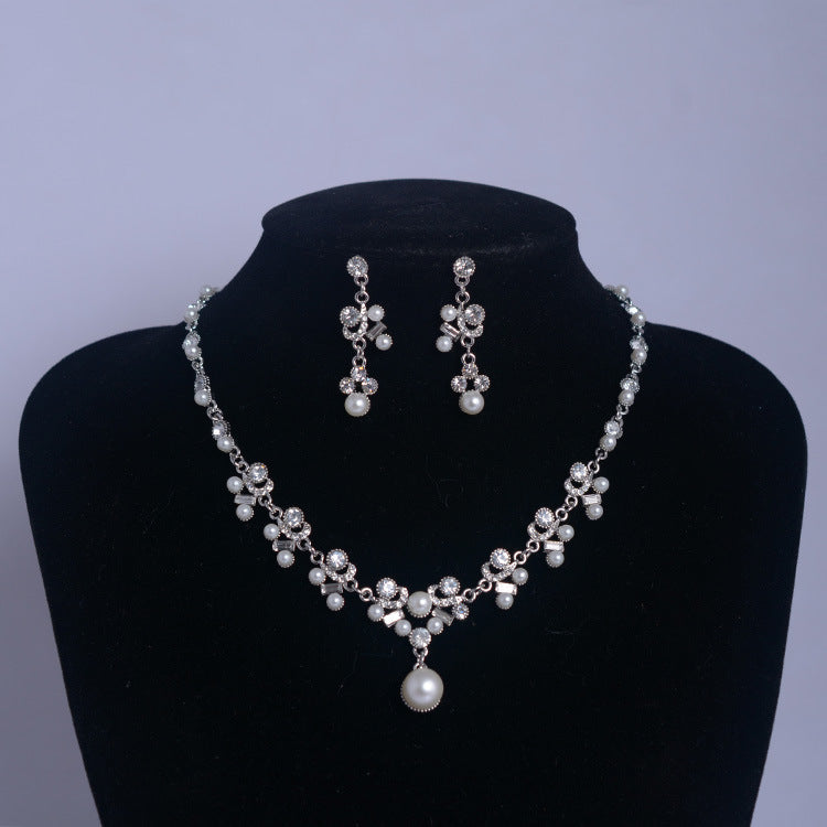 Korean Bride Necklace and Earring Set with Pearls