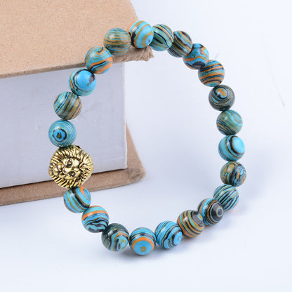 Beaded Bracelet with Blue Malachite Lion Head