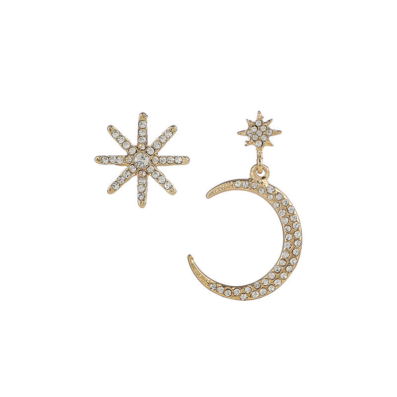 925 Silver Star and Moon Earrings with Asymmetrical Design