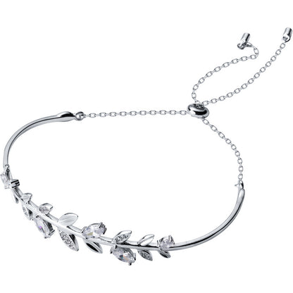 S925 Silver Adjustable Bracelet with Diamond Leaves