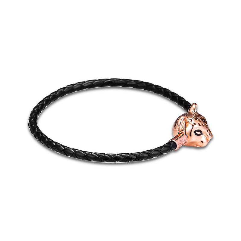 Leopard Head Rope Bracelet with Rose Gold Lion Clasp