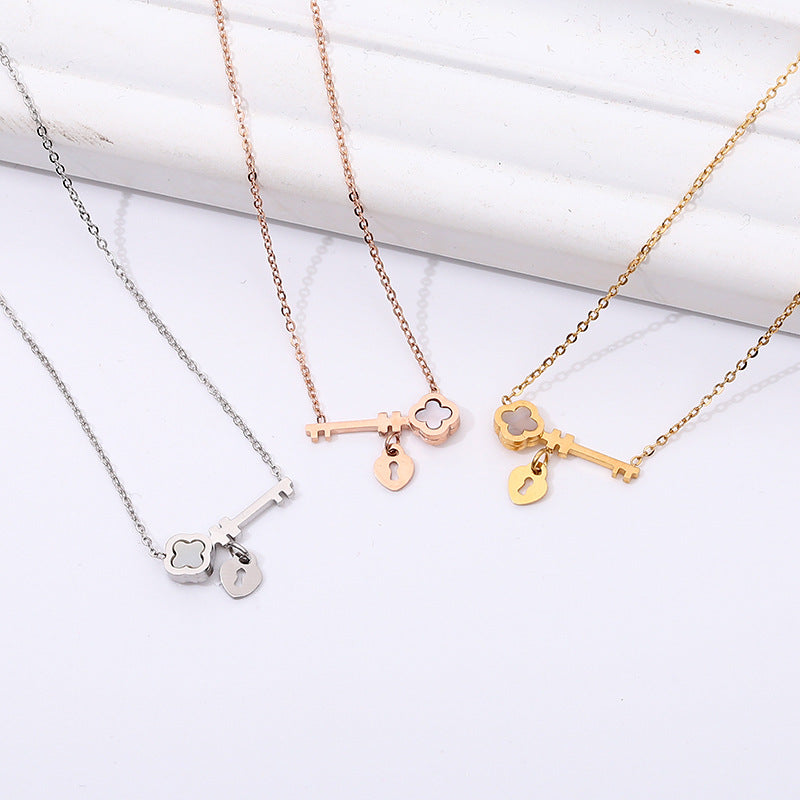 Titanium Steel Four-Leaf Clover Necklace with Pendant