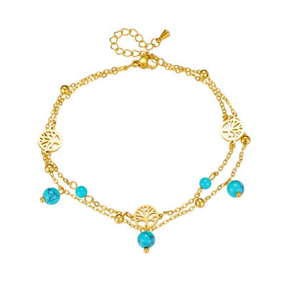 Turquoise Pendant Double Layer Lucky Tree Bracelet