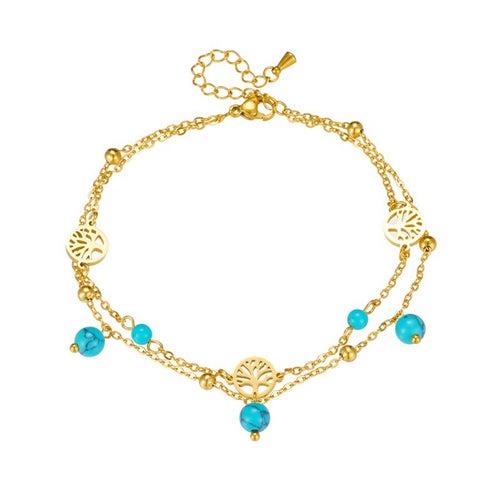 Turquoise Pendant Double Layer Lucky Tree Bracelet