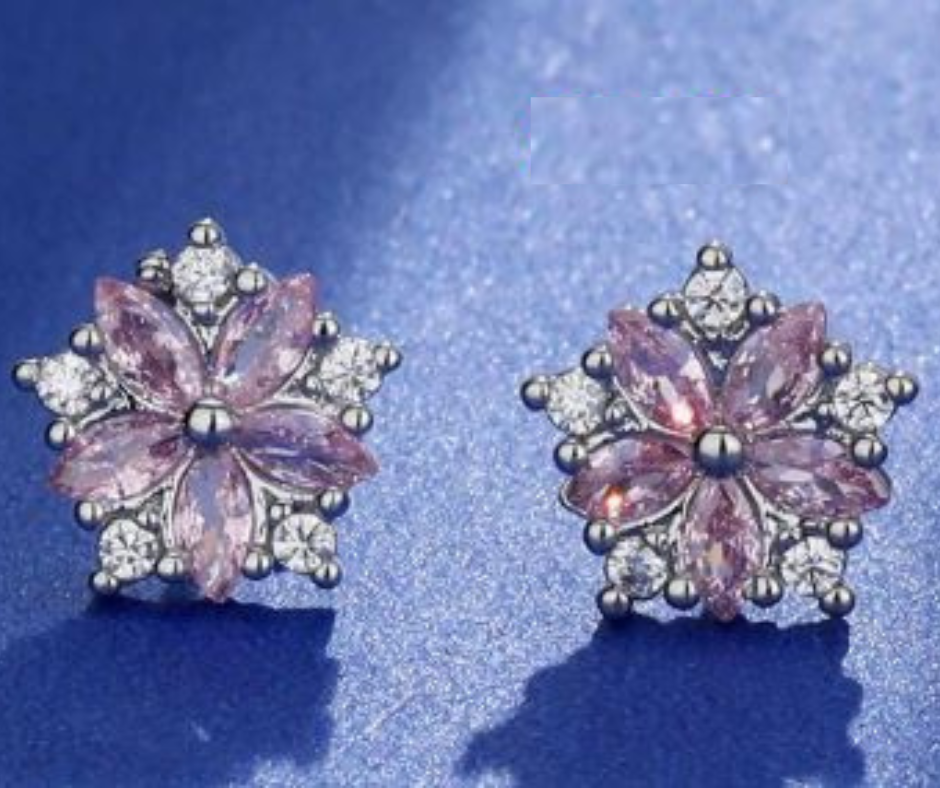 Korean Cherry Blossom Stud Earrings with S925 Silver