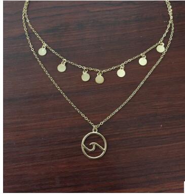 Pentagram Sun Moon Pendant Layered Necklace