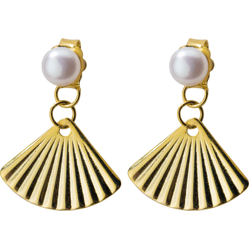 S925 Silver Korean Style Pearl Fan Earrings for Women