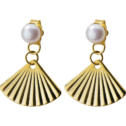 S925 Silver Korean Style Pearl Fan Earrings for Women