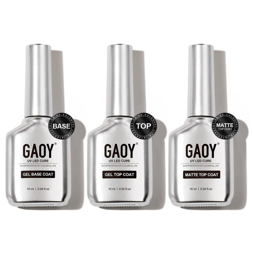 GAOY Gel Top Coat Matte Top Coat and Base Coat Set 3 Pcs 16ml Glossy Matte No Wipe Combination for UV Light Cure Gel Nail Polish