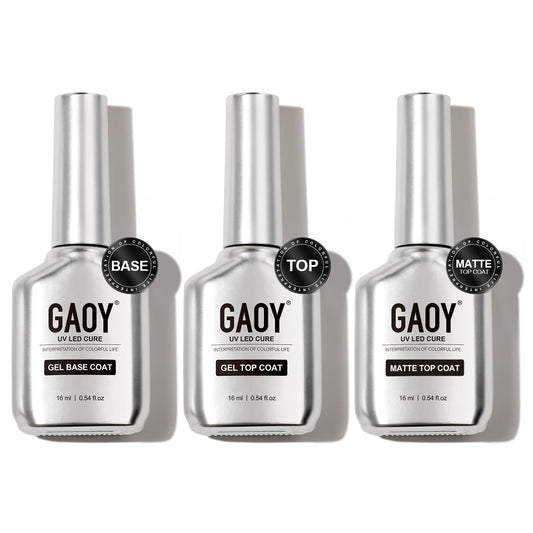 GAOY Gel Top Coat Matte Top Coat and Base Coat Set 3 Pcs 16ml Glossy Matte No Wipe Combination for UV Light Cure Gel Nail Polish