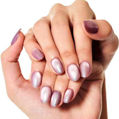 GLAMERMAID Press on Nails Short Oval Summer Handmade Pink Cat Eyes Gel Nails Polish Glue on Nails 24Pcs Round Reusable Fake Nails Acrylic False Nails Manicure Kits for Women Gift