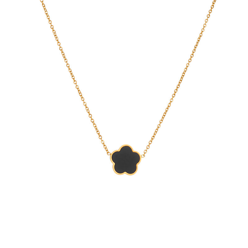 Titanium Steel Five-Petal Flower Necklace and Earring Set