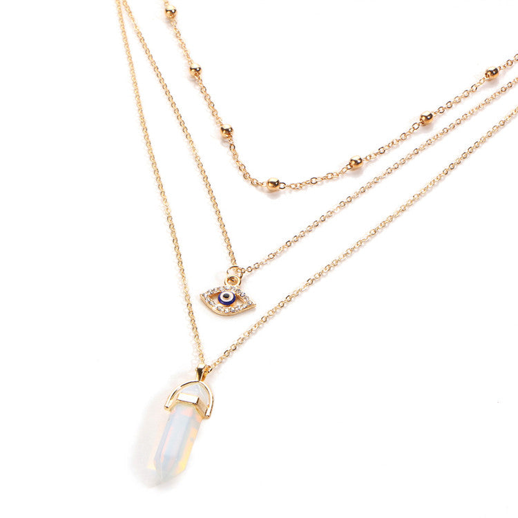 Fashionable Multi-Layer Necklace with Diamond Pendant