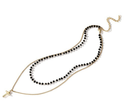 Minimalist Double Layer Choker Necklace with Cross Pendant